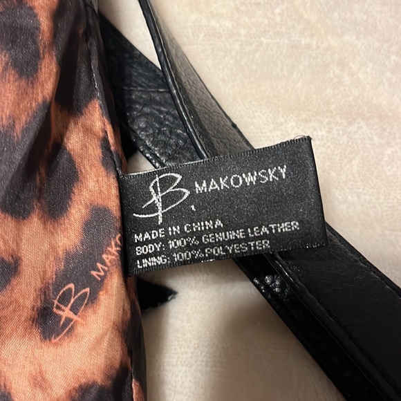 B Makowsky pebbled leather black purse with silver buckles and animal print - Picture 7 of 10